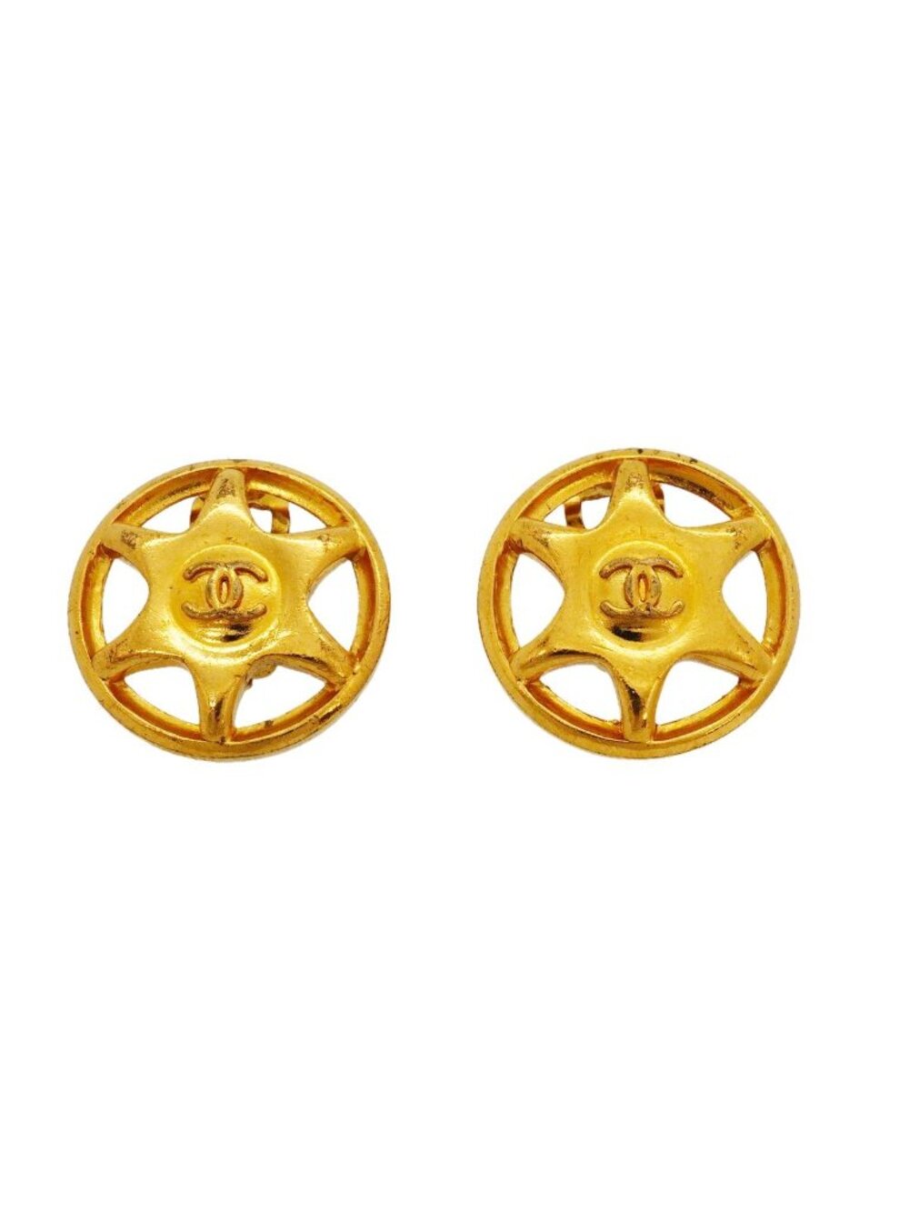Chanel Earrings Vintage CC Logo Round Circle Gold Plated